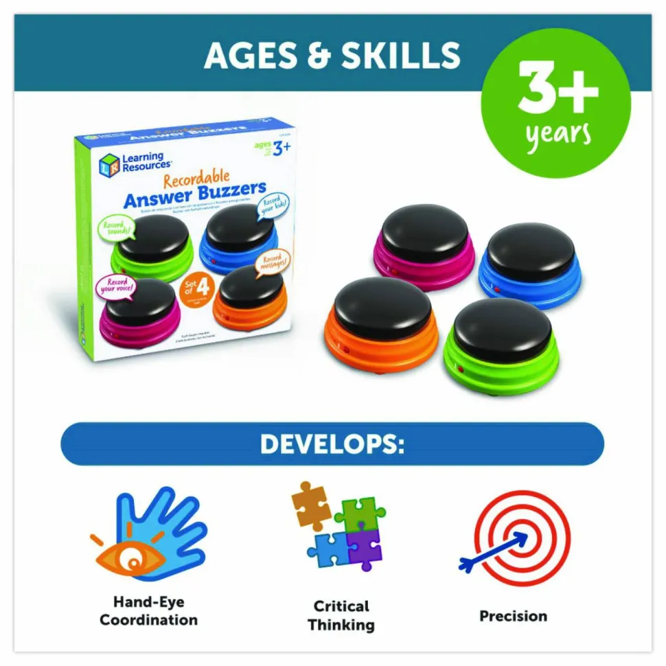 Learning Resources Recordable Answer Buzzers, Ages 3 and Up, 4 Buzzers