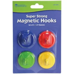 Learning Resources Super Strong Magnetic Hooks Set - for Pocket Chart, Flip Book, Hall Pass, Decoration - Metal - Red, Blue, Green, Yellow - 4 / Pack