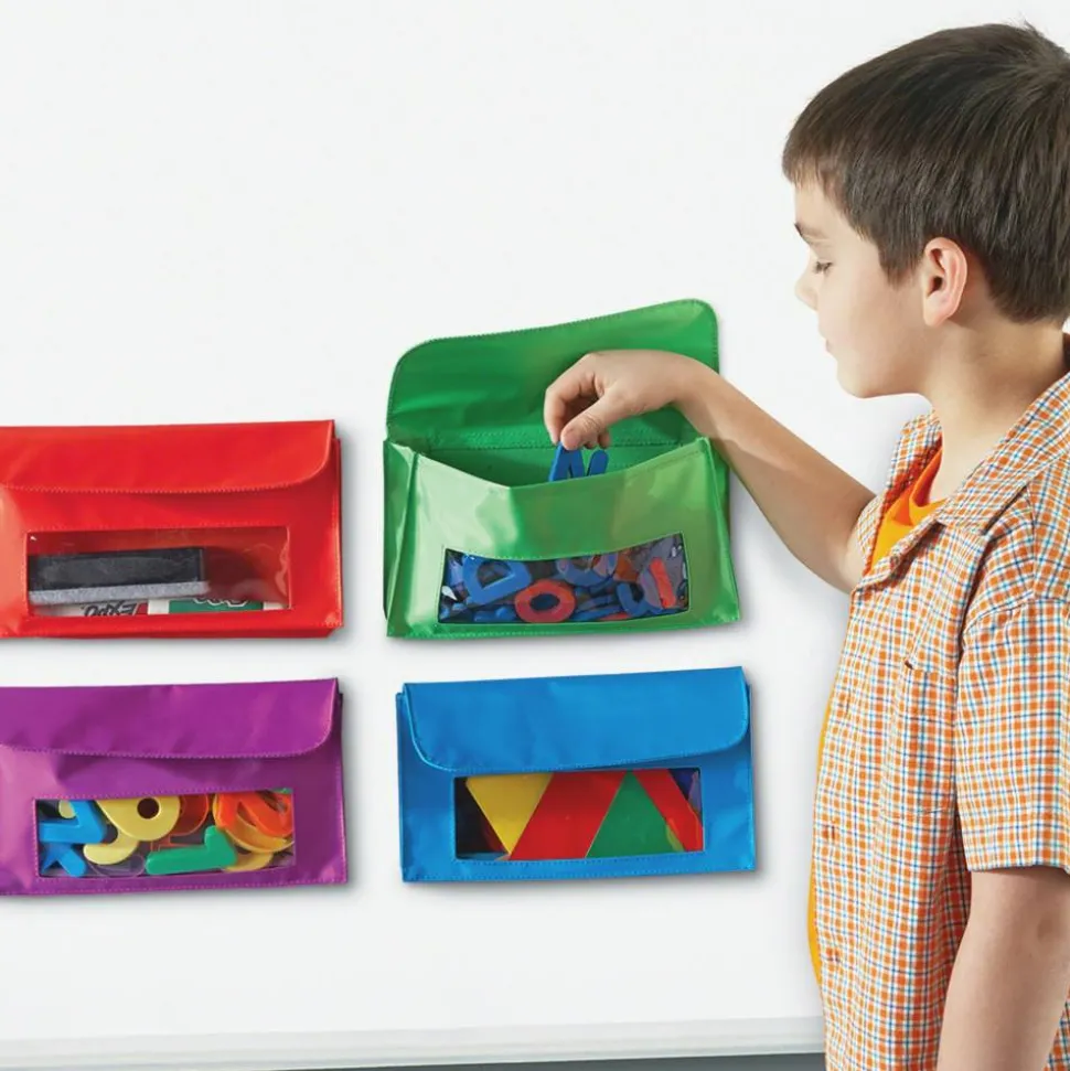 Learning Resources Magnetic Storage Pockets, 9 1/2" x 5 1/2", Assorted Colors, Pack Of 4