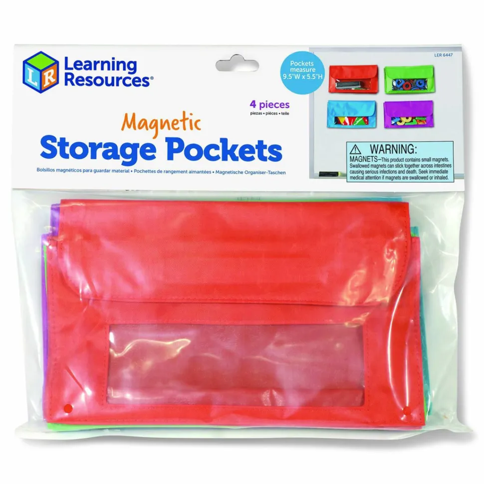 Learning Resources Magnetic Storage Pockets, 9 1/2" x 5 1/2", Assorted Colors, Pack Of 4