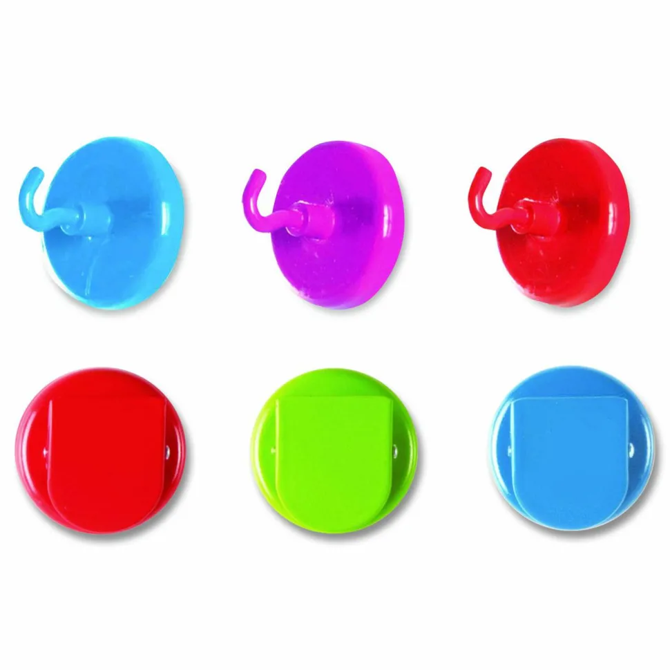 Learning Resources Super Strong Magnetic Clips and Hooks, Small, 1.5" Diameter, Assorted Colors, 3 Clips/3 Hooks