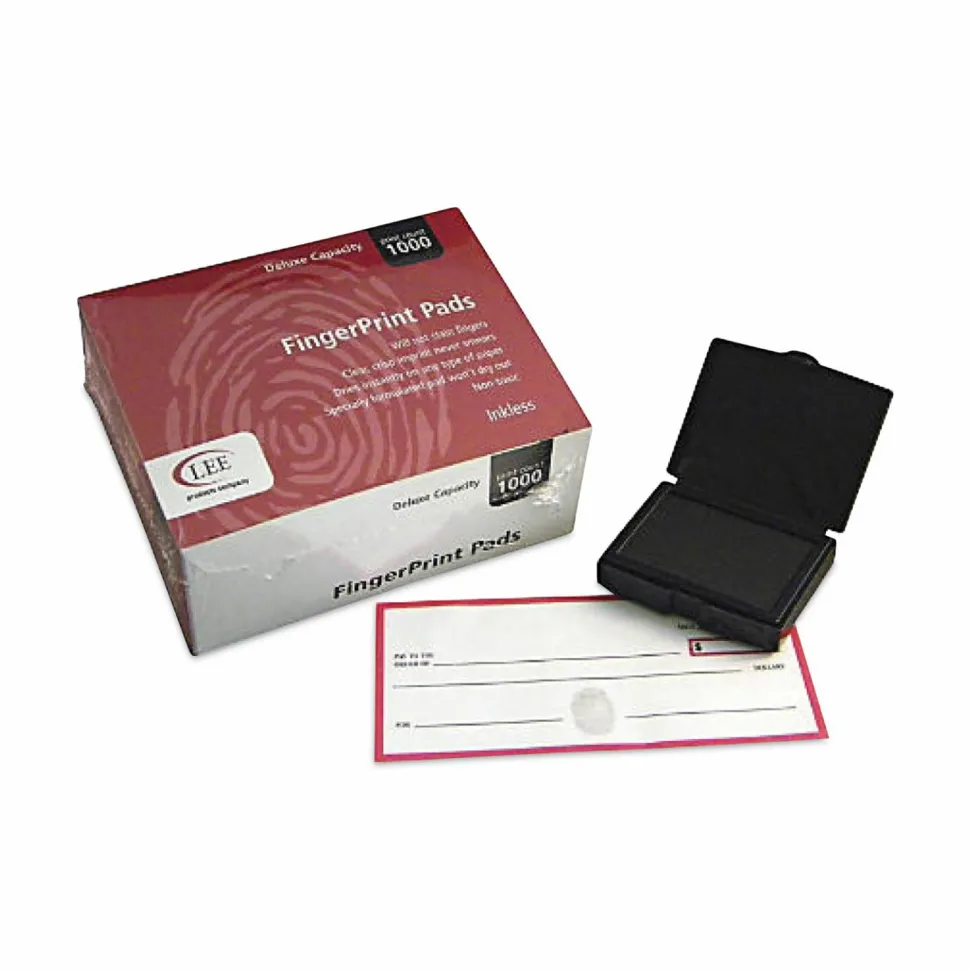 LEE Inkless FingerPrint Pad, 2"H x 2.3"W x 1.8"D, Black Ink, 1 Dozen