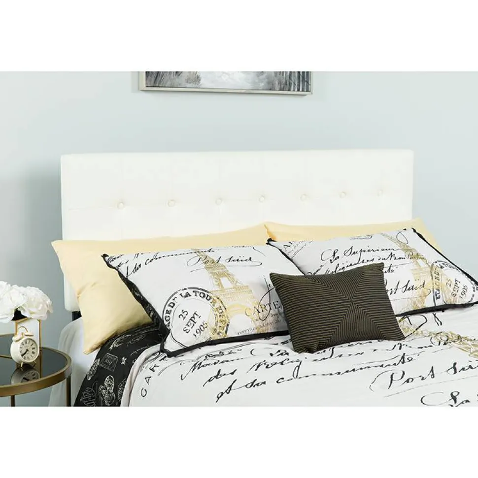 Lennox Tufted Upholstered Queen Size Headboard in White Vinyl
