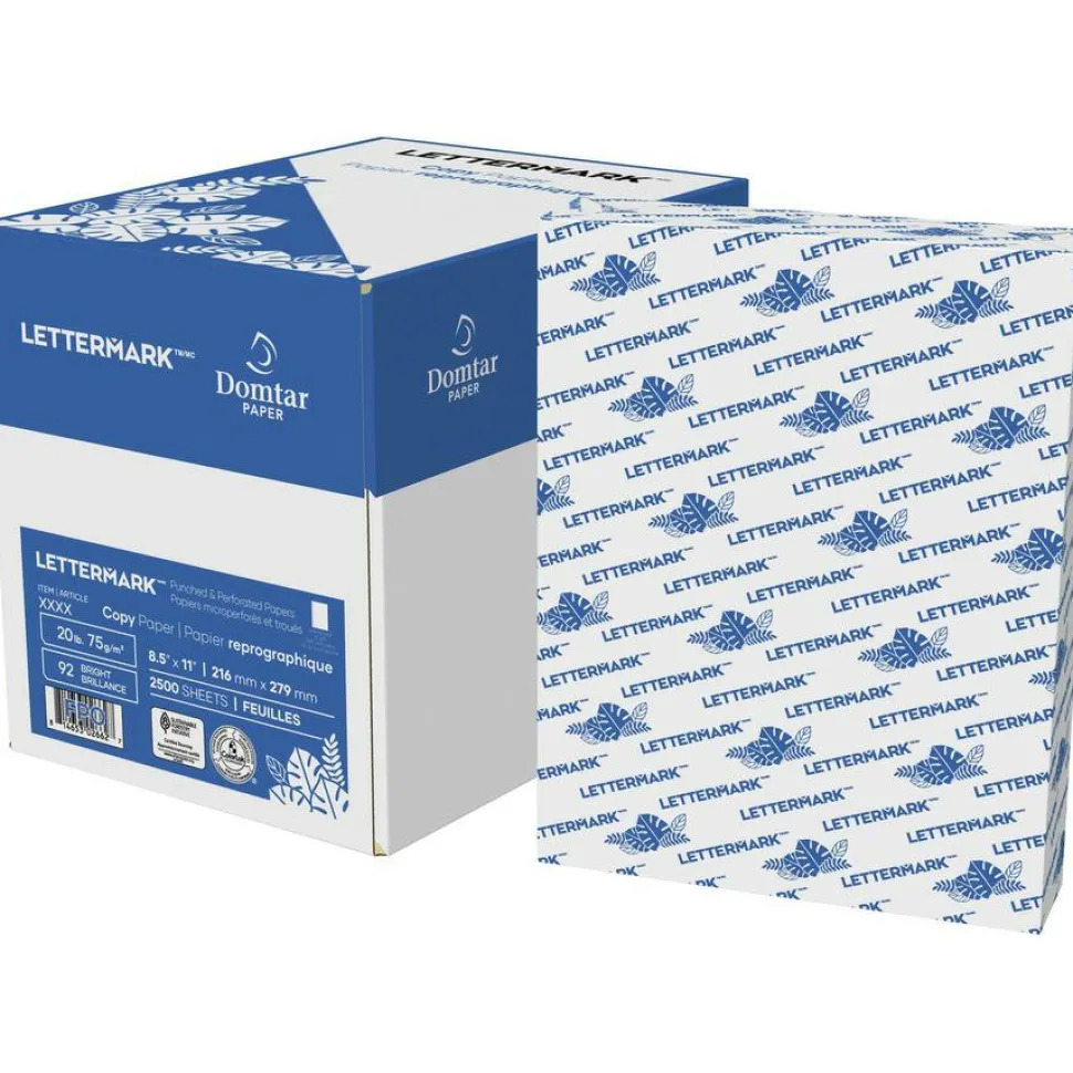 Lettermark Custom Cut-Sheet Copy Paper, 92 Bright, Micro-Perforated 5.5" from Top, 20lb Bond Weight, 8.5 x 11, White, 500/Ream, 5 RM/CT