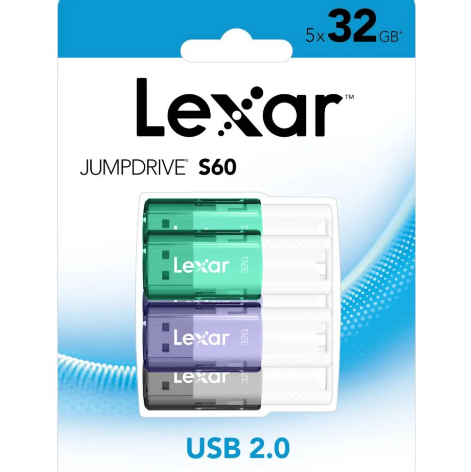 Lexar JumpDrive S60 USB 2.0 Flash Drives, 32GB, Assorted, Set Of 5 Drives