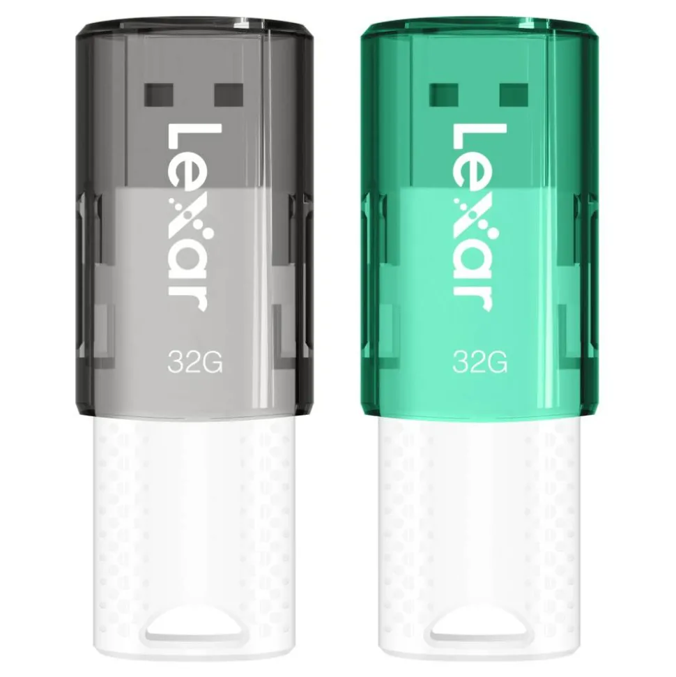 Lexar JumpDrive S60 USB 2.0 Flash Drives, 32GB, Black/Teal, Pack Of 2 Flash Drives, LJDS60-32GB2NNU