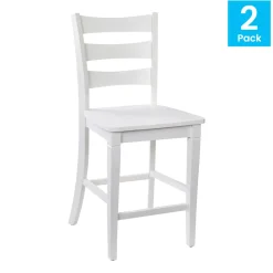 Liesel Set of 2 Commercial Grade Wooden Classic Ladderback Counter Height Barstool with Solid Wood Seat, Antique White Wash