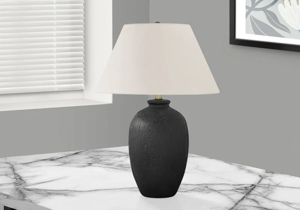 Lighting, 24"H, Table Lamp, Black Ceramic, Ivory / Cream Shade, Modern