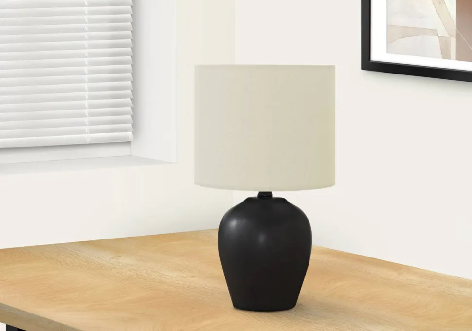 Lighting, 17"H, Table Lamp, Black Ceramic, Ivory / Cream Shade, Transitional
