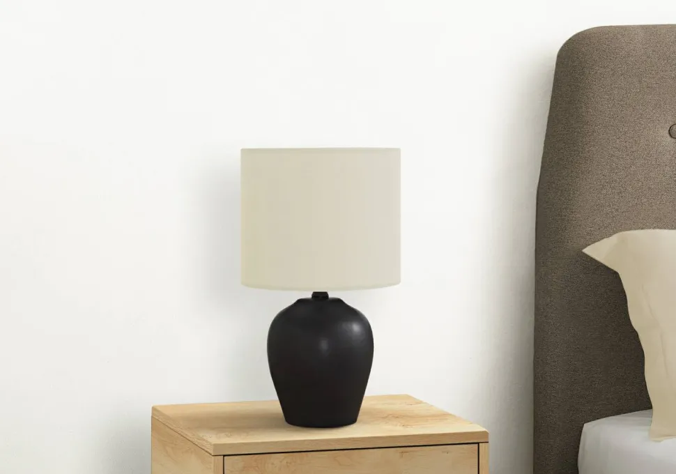 Lighting, 17"H, Table Lamp, Black Ceramic, Ivory / Cream Shade, Transitional