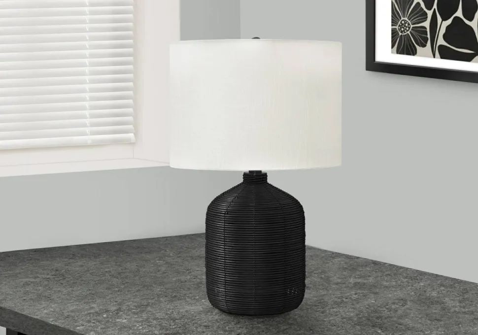 Lighting, 23"H, Table Lamp, Black Rattan, Ivory / Cream Shade, Modern