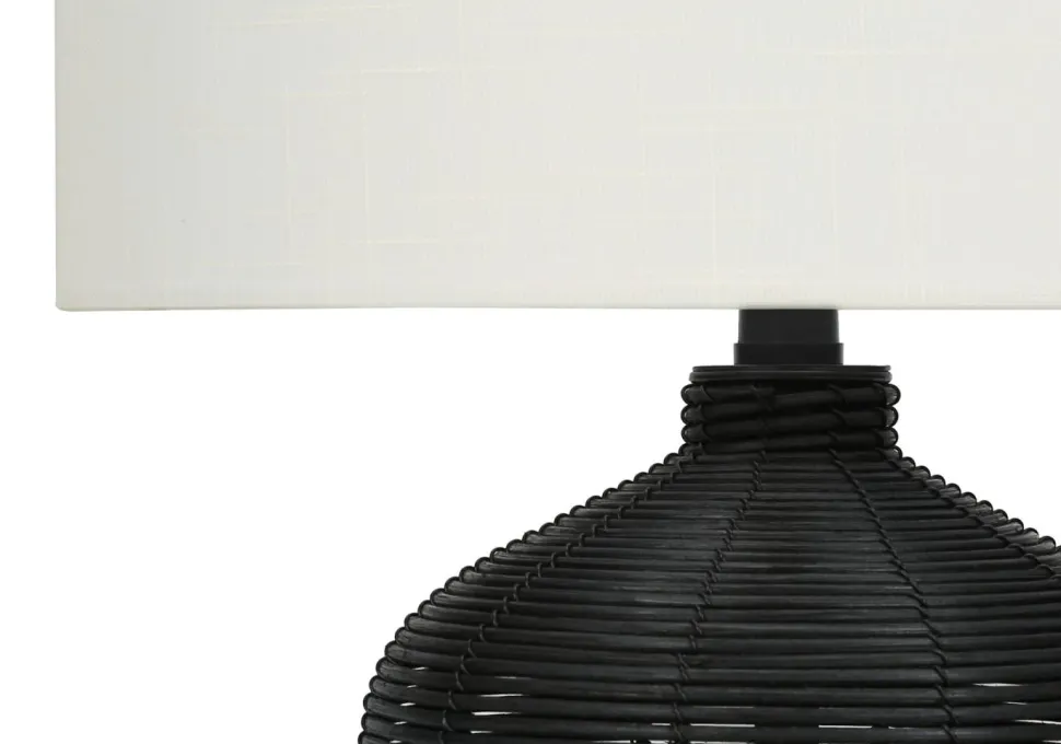 Lighting, 23"H, Table Lamp, Black Rattan, Ivory / Cream Shade, Modern