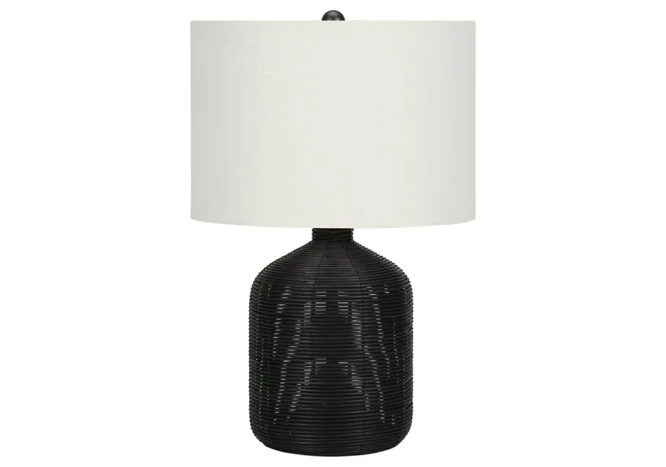 Lighting, 23"H, Table Lamp, Black Rattan, Ivory / Cream Shade, Modern
