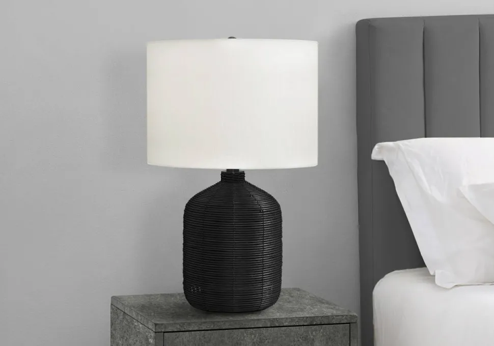 Lighting, 23"H, Table Lamp, Black Rattan, Ivory / Cream Shade, Modern