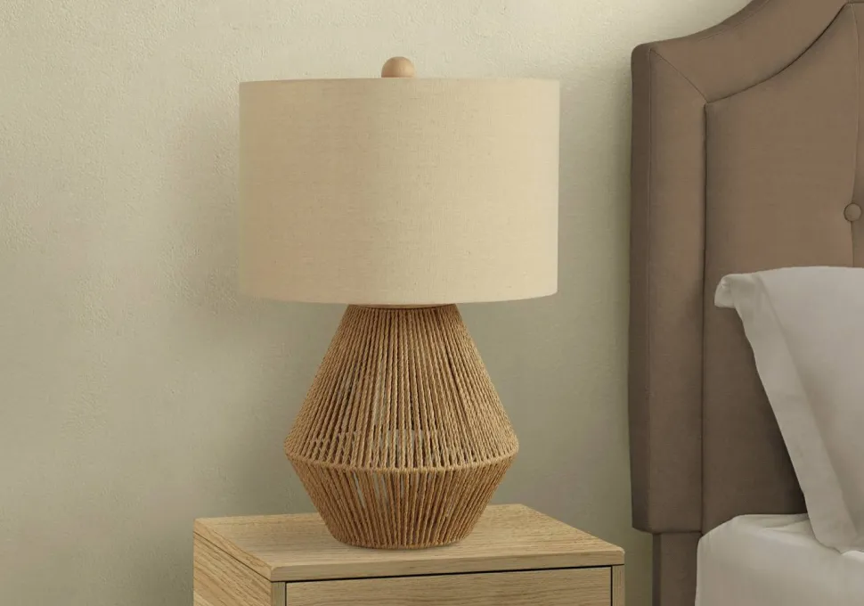 Lighting, 22"H, Table Lamp, Brown Rope, Beige Shade, Transitional