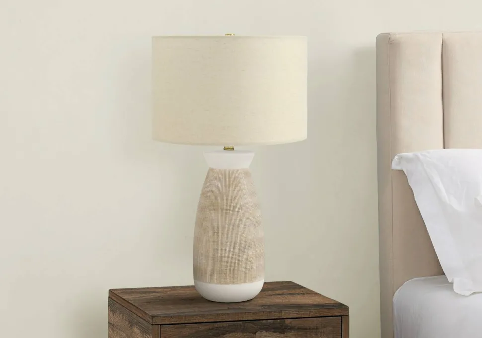 Lighting, 27"H, Table Lamp, Cream Ceramic, Beige Shade, Contemporary