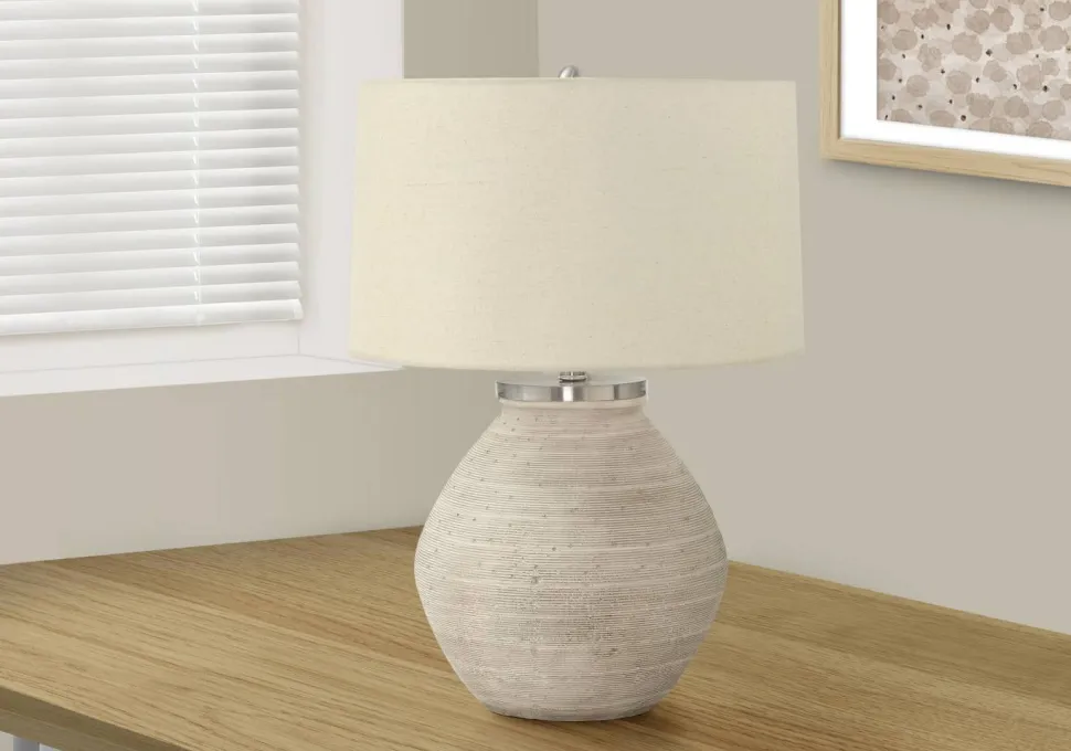Lighting, 25"H, Table Lamp, Cream Concrete, Beige Shade, Contemporary