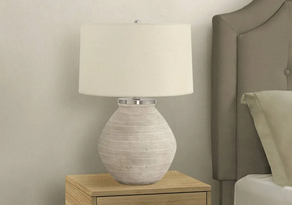 Lighting, 25"H, Table Lamp, Cream Concrete, Beige Shade, Contemporary