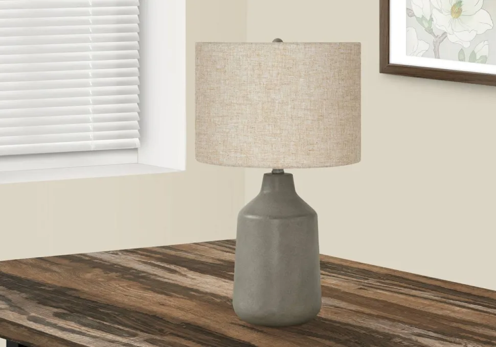 Lighting, 24"H, Table Lamp, Grey Concrete, Beige Shade, Contemporary