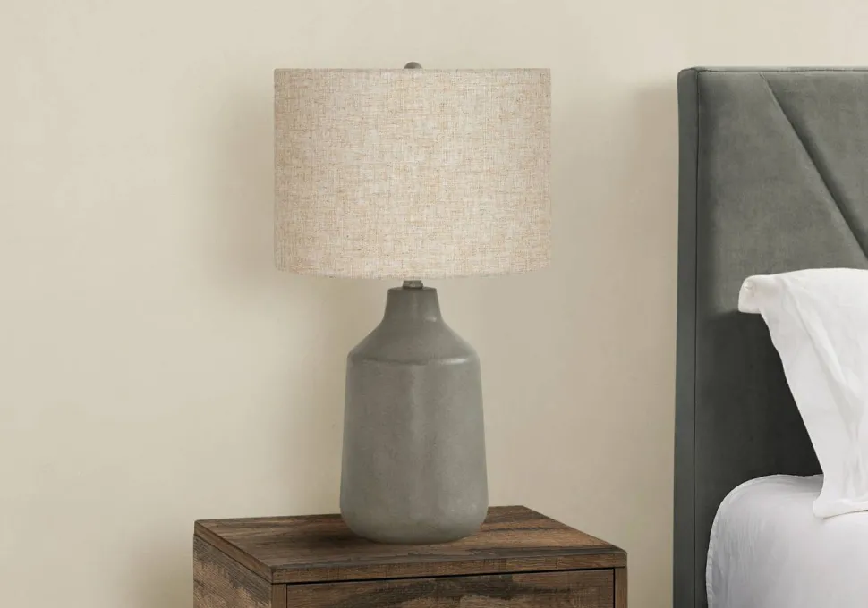 Lighting, 24"H, Table Lamp, Grey Concrete, Beige Shade, Contemporary