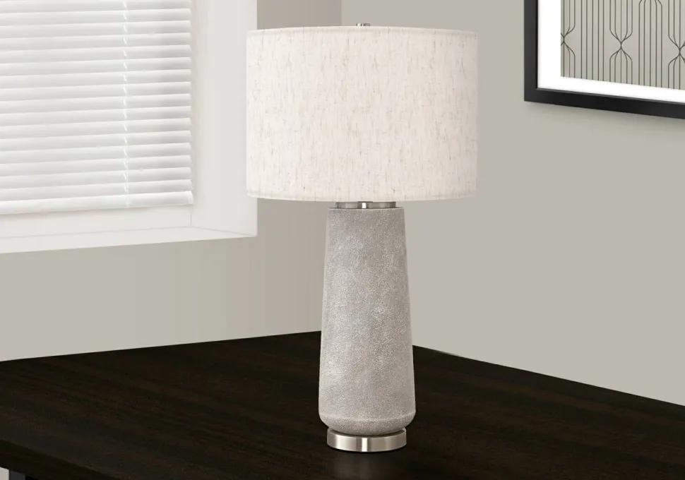 Lighting, 29"H, Table Lamp, Grey Resin, Ivory / Cream Shade, Modern