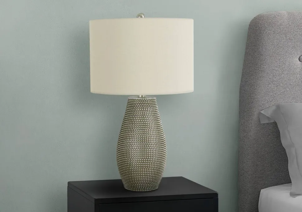 Lighting, 24"H, Table Lamp, Grey Resin, Ivory / Cream Shade, Contemporary