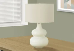 Lighting, 25"H, Table Lamp, Ivory / Cream Shade, Cream Ceramic, Contemporary