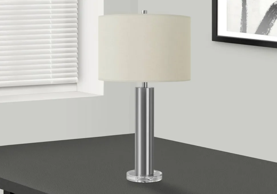 Lighting, 28"H, Table Lamp, Nickel Metal, Ivory / Cream Shade, Contemporary