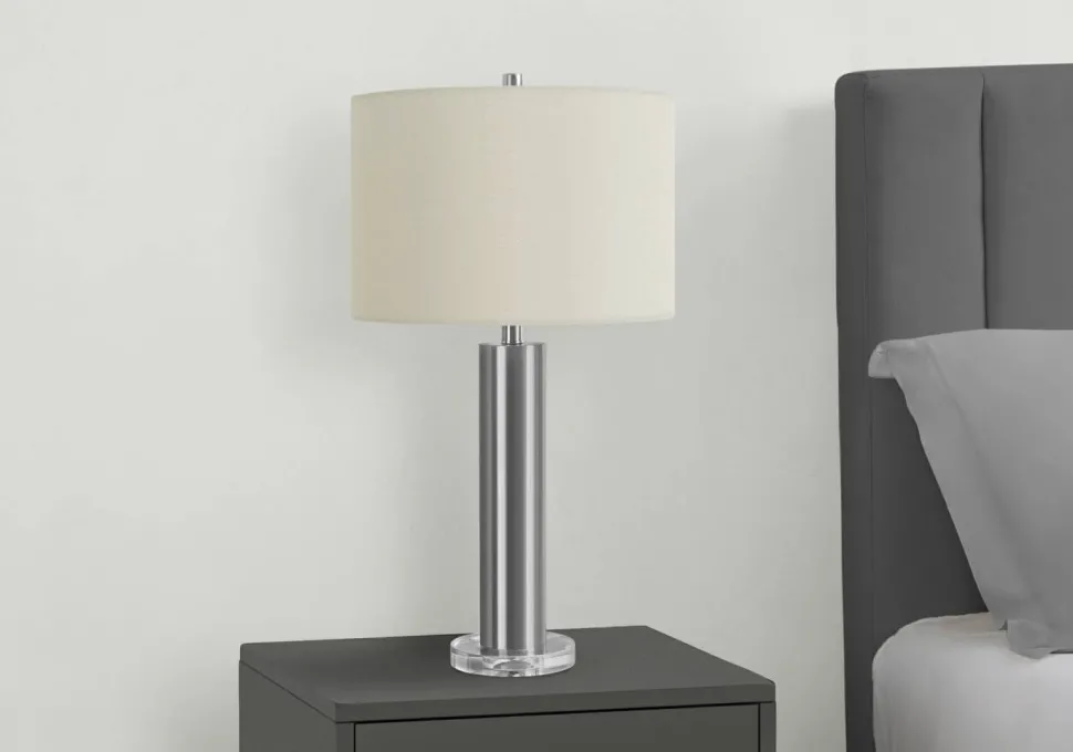 Lighting, 28"H, Table Lamp, Nickel Metal, Ivory / Cream Shade, Contemporary