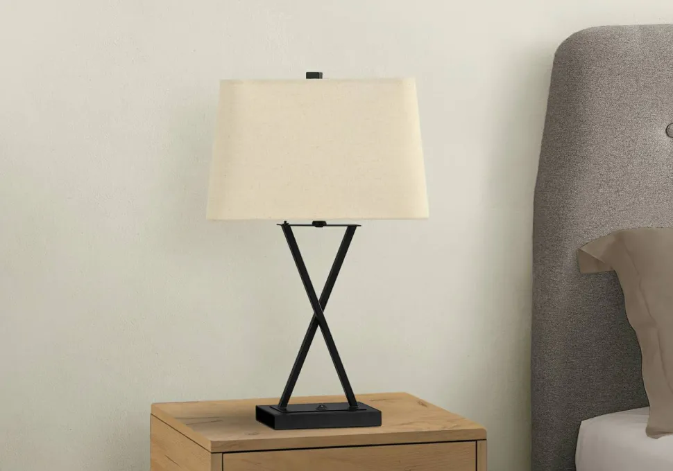 Lighting, 25"H, Table Lamp, Usb Port Included, Black Metal, Beige Shade, Transitional