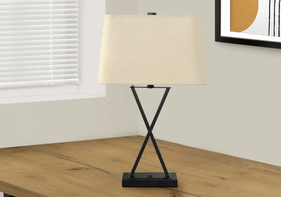 Lighting, 25"H, Table Lamp, Usb Port Included, Black Metal, Beige Shade, Transitional