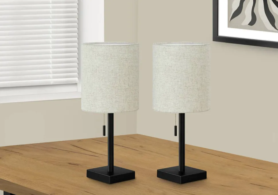 Lighting, Set Of 2, 17"H, Table Lamp, Usb Port Included, Black Metal, Beige Shade, Contemporary
