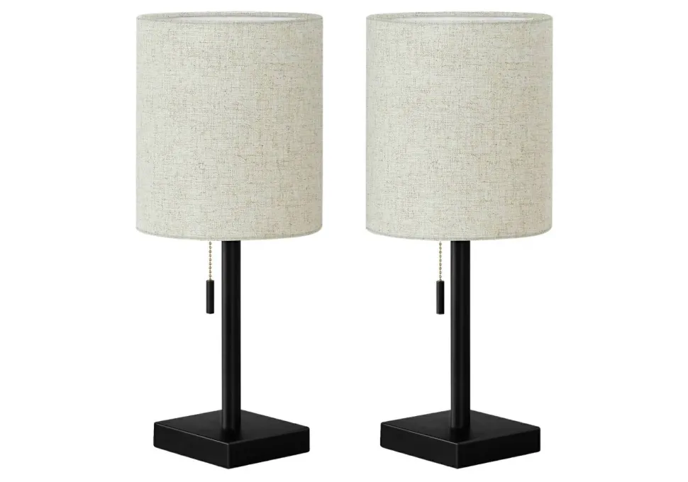 Lighting, Set Of 2, 17"H, Table Lamp, Usb Port Included, Black Metal, Beige Shade, Contemporary