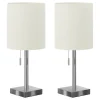 Lighting, Set Of 2, 17"H, Table Lamp, Usb Port Included, Nickel Metal, Ivory / Cream Shade, Contemporary