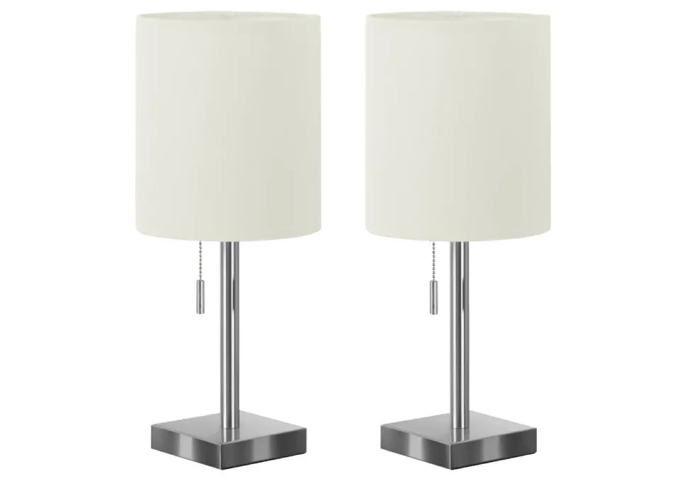 Lighting, Set Of 2, 17"H, Table Lamp, Usb Port Included, Nickel Metal, Ivory / Cream Shade, Contemporary