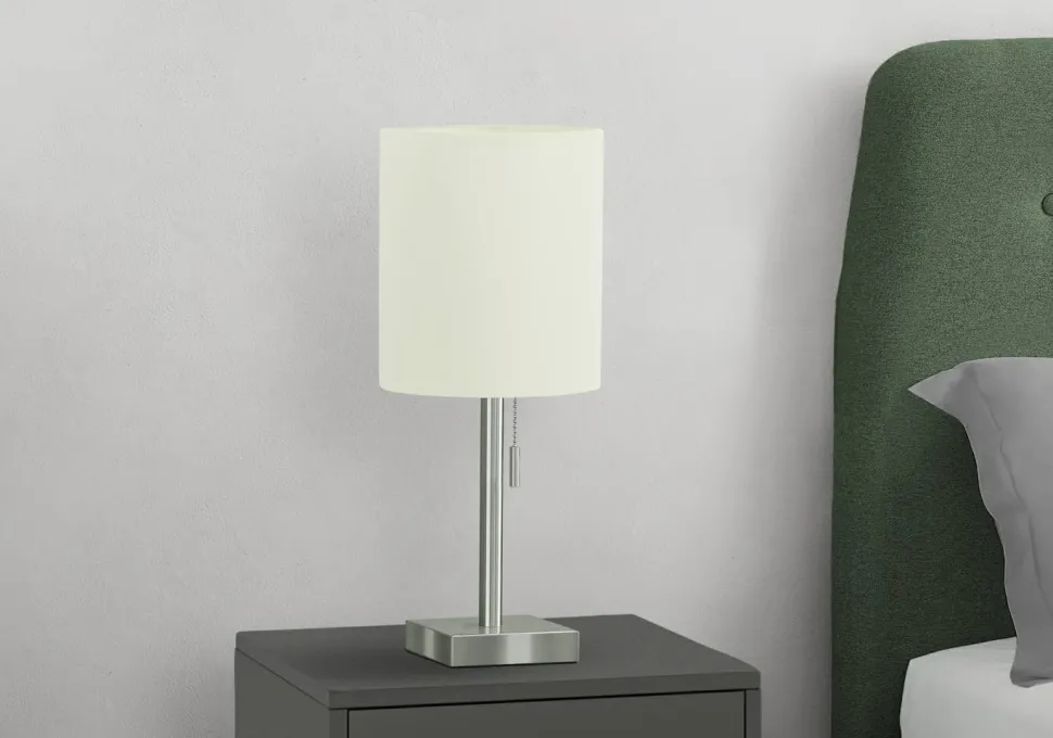 Lighting, Set Of 2, 17"H, Table Lamp, Usb Port Included, Nickel Metal, Ivory / Cream Shade, Contemporary