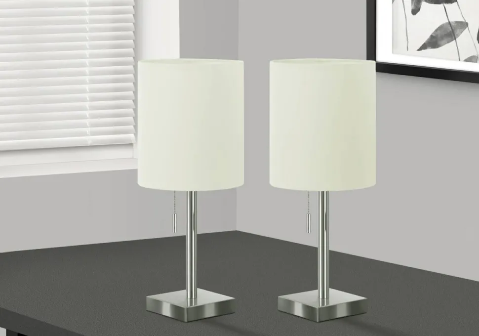Lighting, Set Of 2, 17"H, Table Lamp, Usb Port Included, Nickel Metal, Ivory / Cream Shade, Contemporary