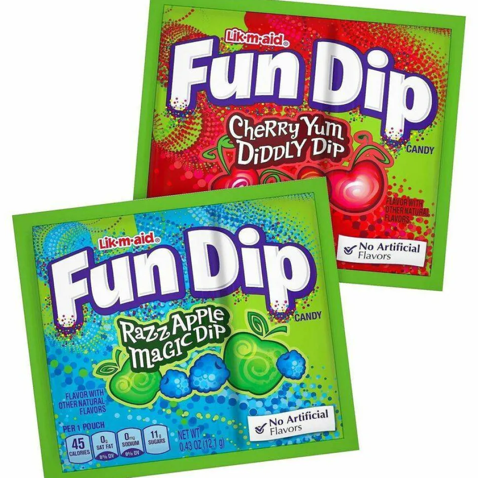 Lik-m-aid Fun Dip Candy, Assorted Flavors, 0.43 oz Pouch, 48/Box, 2 Boxes/Carton