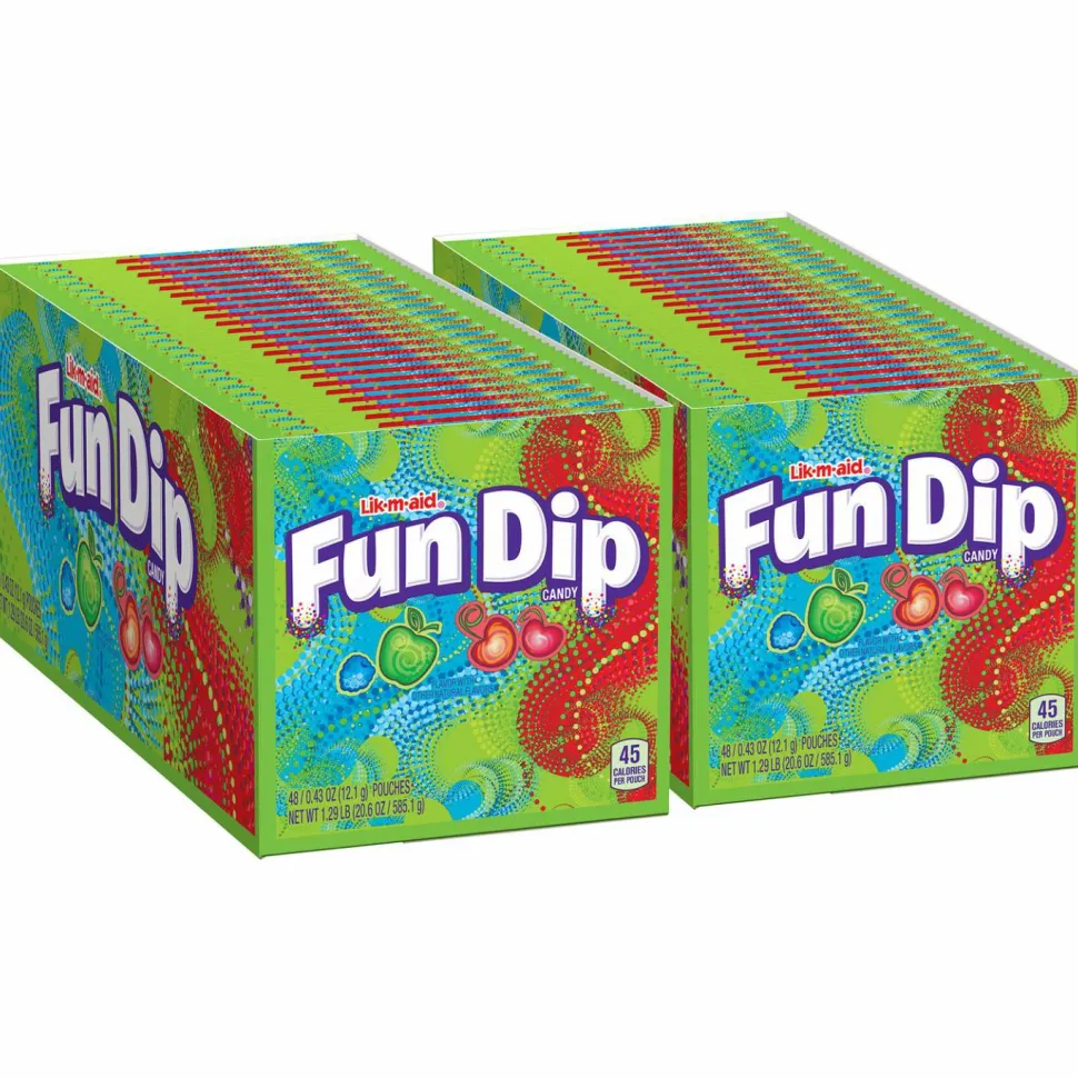 Lik-m-aid Fun Dip Candy, Assorted Flavors, 0.43 oz Pouch, 48/Box, 2 Boxes/Carton