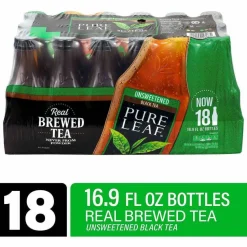 Lipton Pure Leaf Unsweetened Iced Black Tea, 16.9 oz Bottle, 18/Carton