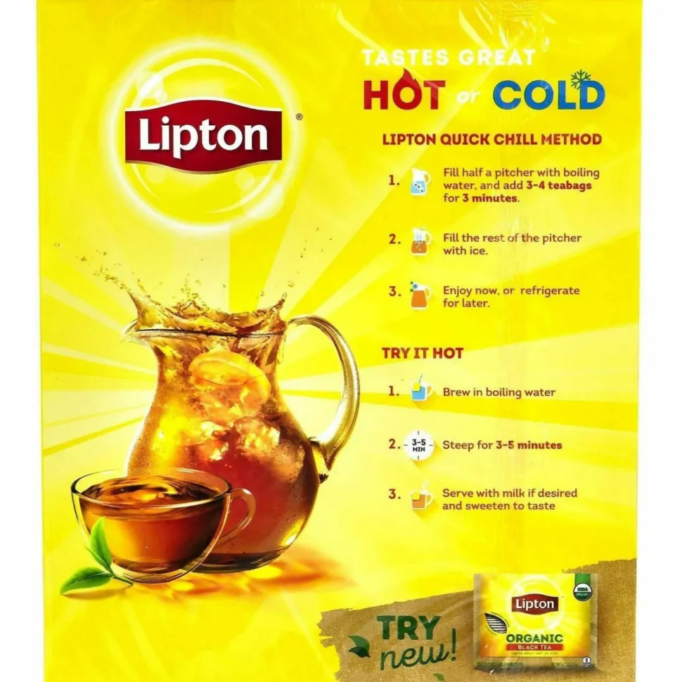 Lipton Tea Bags, Black, 0.07 oz Bags, 312 Bags/Carton