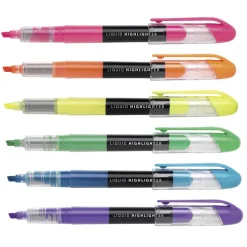 Liquid Ink Highlighters With Chisel Tips, Assorted Colors, Pack Of 12