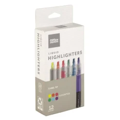 Liquid Ink Highlighters With Chisel Tips, Assorted Colors, Pack Of 12