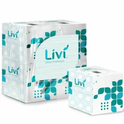 Livi Ultra Premium Facial Tissue, Cube Box, 2-Ply, White, 80 Sheets/Box, 4 Boxes/Pack, 6 Packs/Carton