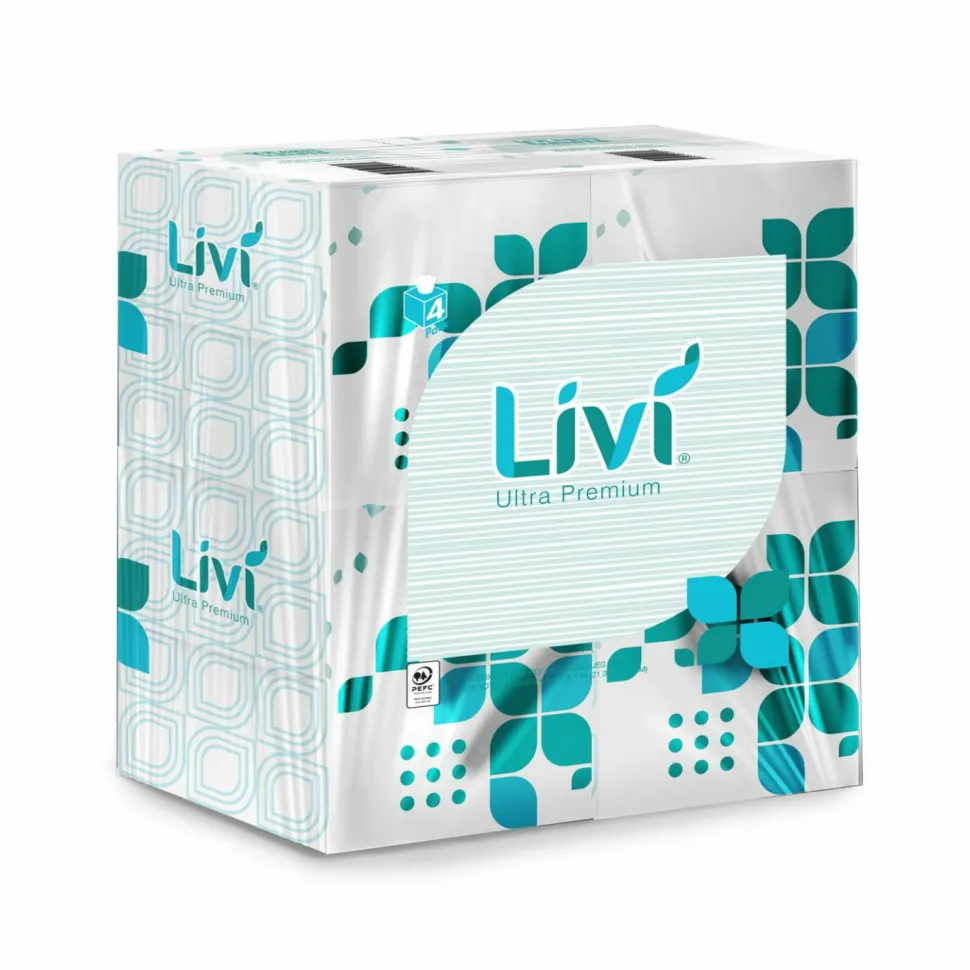 Livi Ultra Premium Facial Tissue, Cube Box, 2-Ply, White, 80 Sheets/Box, 4 Boxes/Pack, 6 Packs/Carton