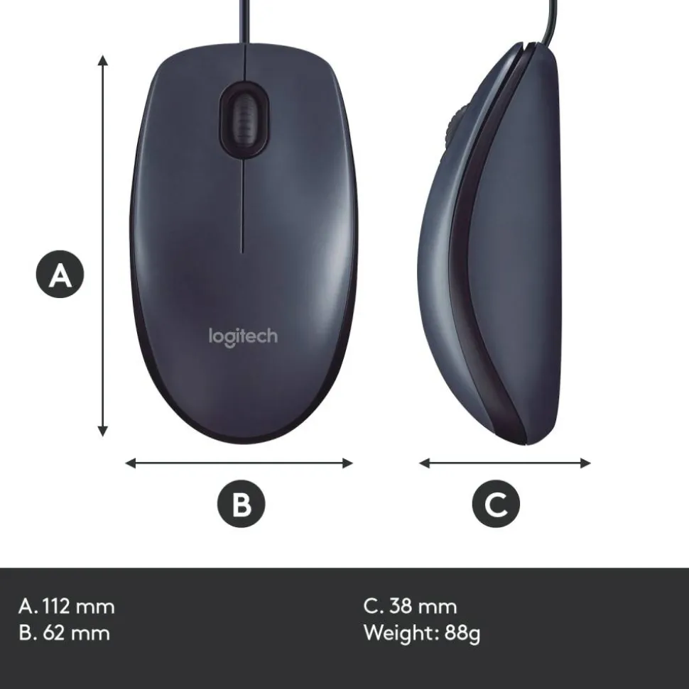 Logitech B100 Optical USB Mouse, Black