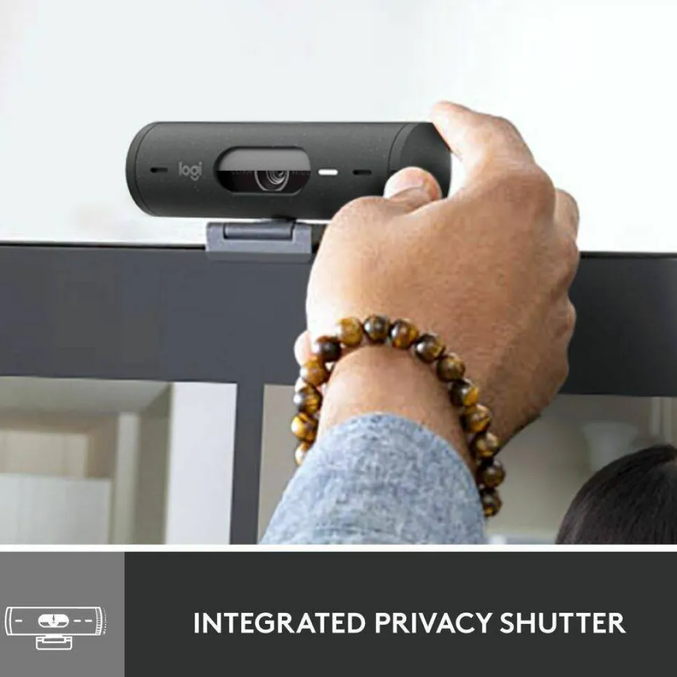 Logitech Brio 500 Full HD webcam, auto framing, noise-reducing mics, privacy shutter, streaming & video calling, Graphite