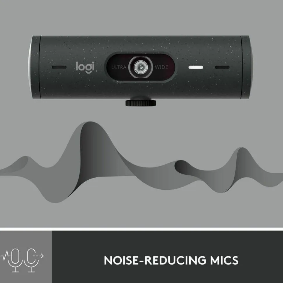 Logitech Brio 500 Full HD webcam, auto framing, noise-reducing mics, privacy shutter, streaming & video calling, Graphite