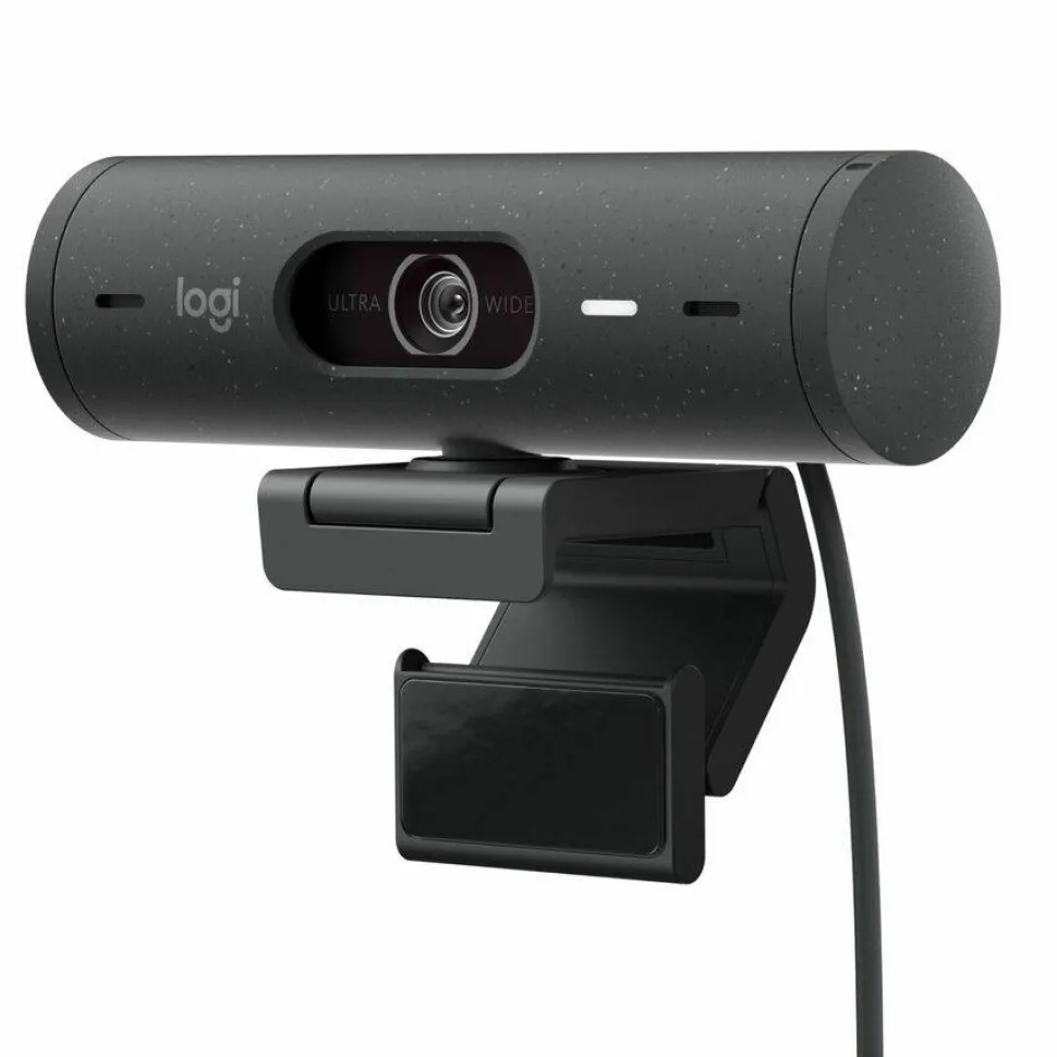 Logitech Brio 500 Full HD webcam, auto framing, noise-reducing mics, privacy shutter, streaming & video calling, Graphite