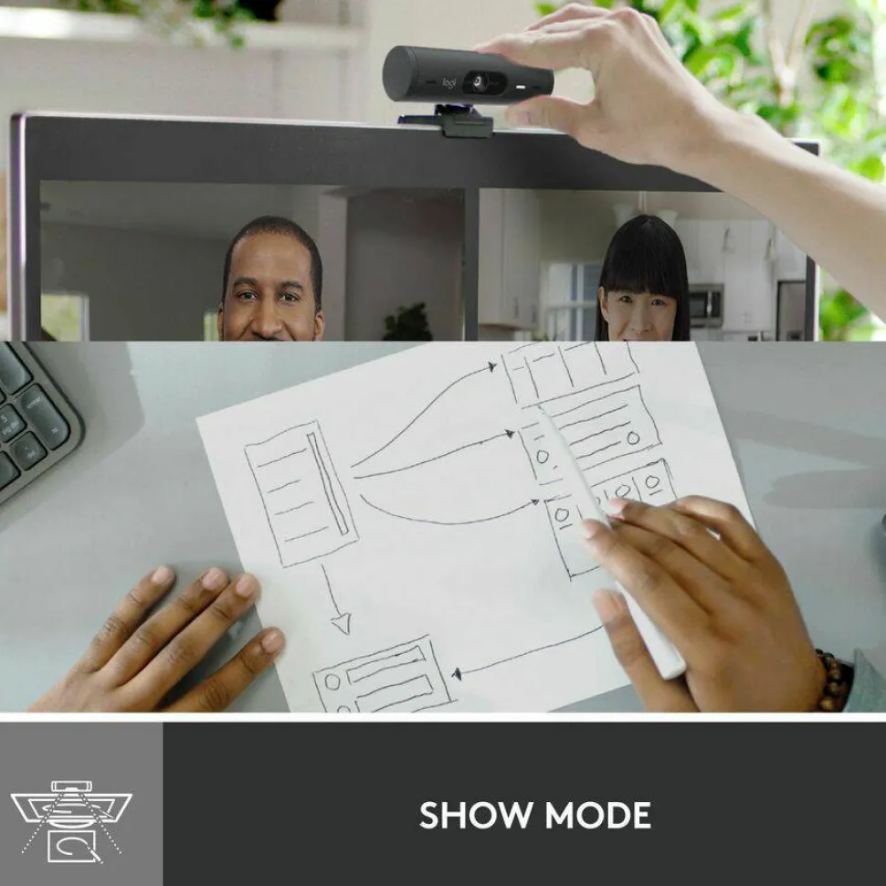 Logitech Brio 500 Full HD webcam, auto framing, noise-reducing mics, privacy shutter, streaming & video calling, Graphite